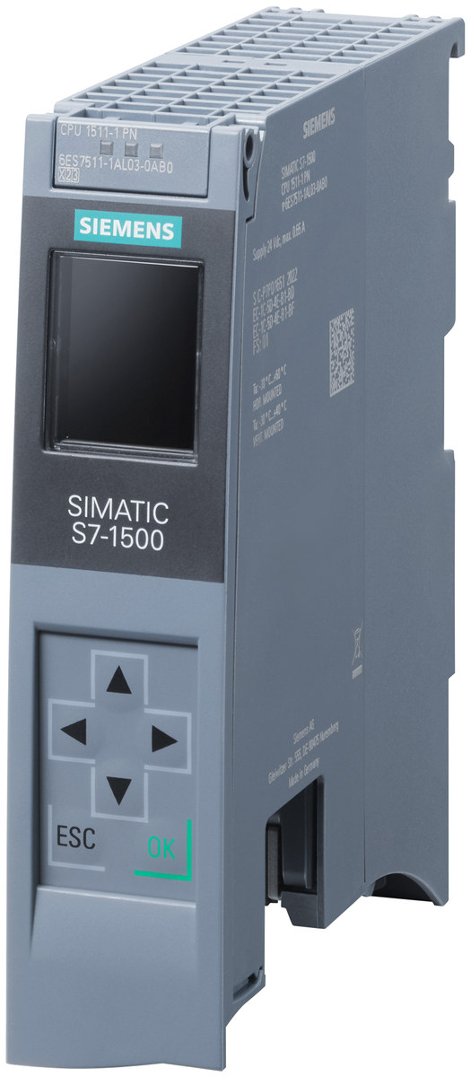 Industrial PLC controller Siemens CPU 1511-1 PN model 6ES7511-1AL03-0AB0,  Part number 6ES75111AL030AB0
