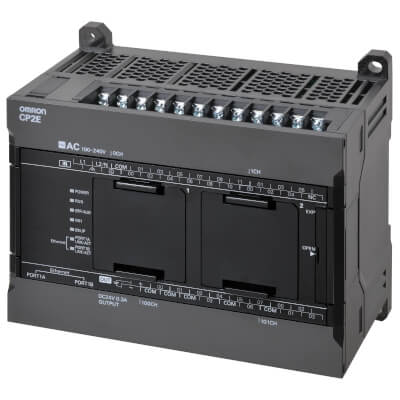 CP2E networked PLC controller model CP2E-N30DT-D,  Part number CP2E-N30DT-D;  Representative product-family image; check the model specifications in the datasheet. © Omron