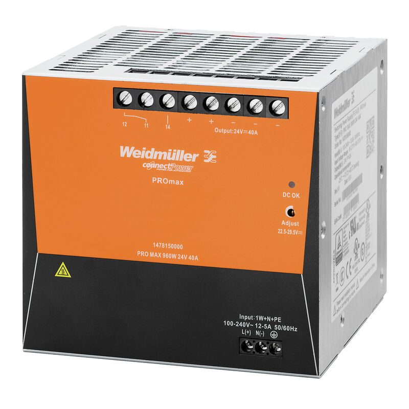منبع تغذیه ریلی PRO MAX 960W 48V 20A ویدمولر مدل 1478270000، پارت‌نامبر 1478270000؛ تصویر مرجع سازنده؛ برچسب و مدل دقیق کالا با پارت‌نامبر و دیتاشیت کنترل شود.