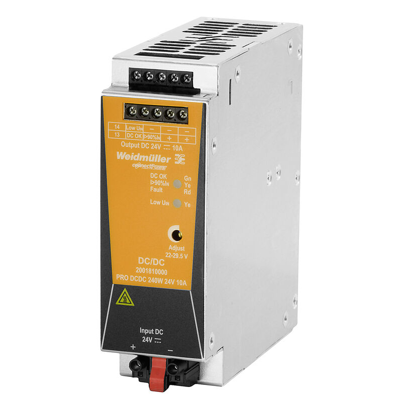 Weidmüller PRO DCDC 240W 24V 10A DIN-rail DC/DC converter - 2001810000,  Part number 2001810000;  Manufacturer reference image; check the exact label and model against the part number and datasheet.