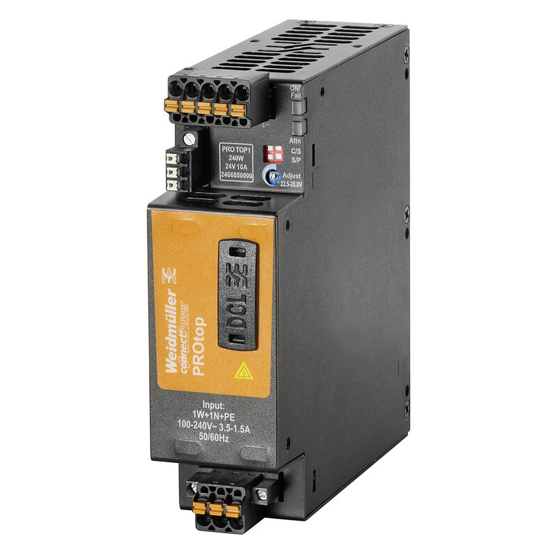 Weidmüller PRO TOP1 240W 24V 10A DIN-rail power supply - 2466880000,  Part number 2466880000;  Manufacturer reference image; check the exact label and model against the part number and datasheet.