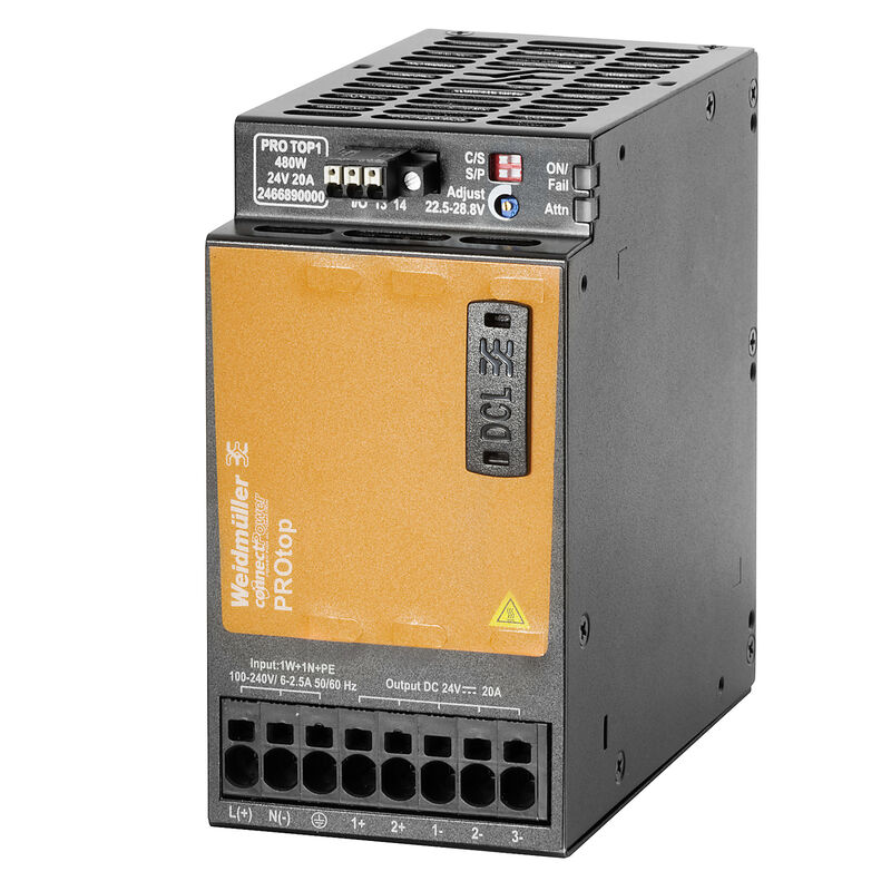 منبع تغذیه ریلی PRO TOP1 480W 24V 20A ویدمولر مدل 2466890000، پارت‌نامبر 2466890000؛ تصویر مرجع سازنده؛ برچسب و مدل دقیق کالا با پارت‌نامبر و دیتاشیت کنترل شود.